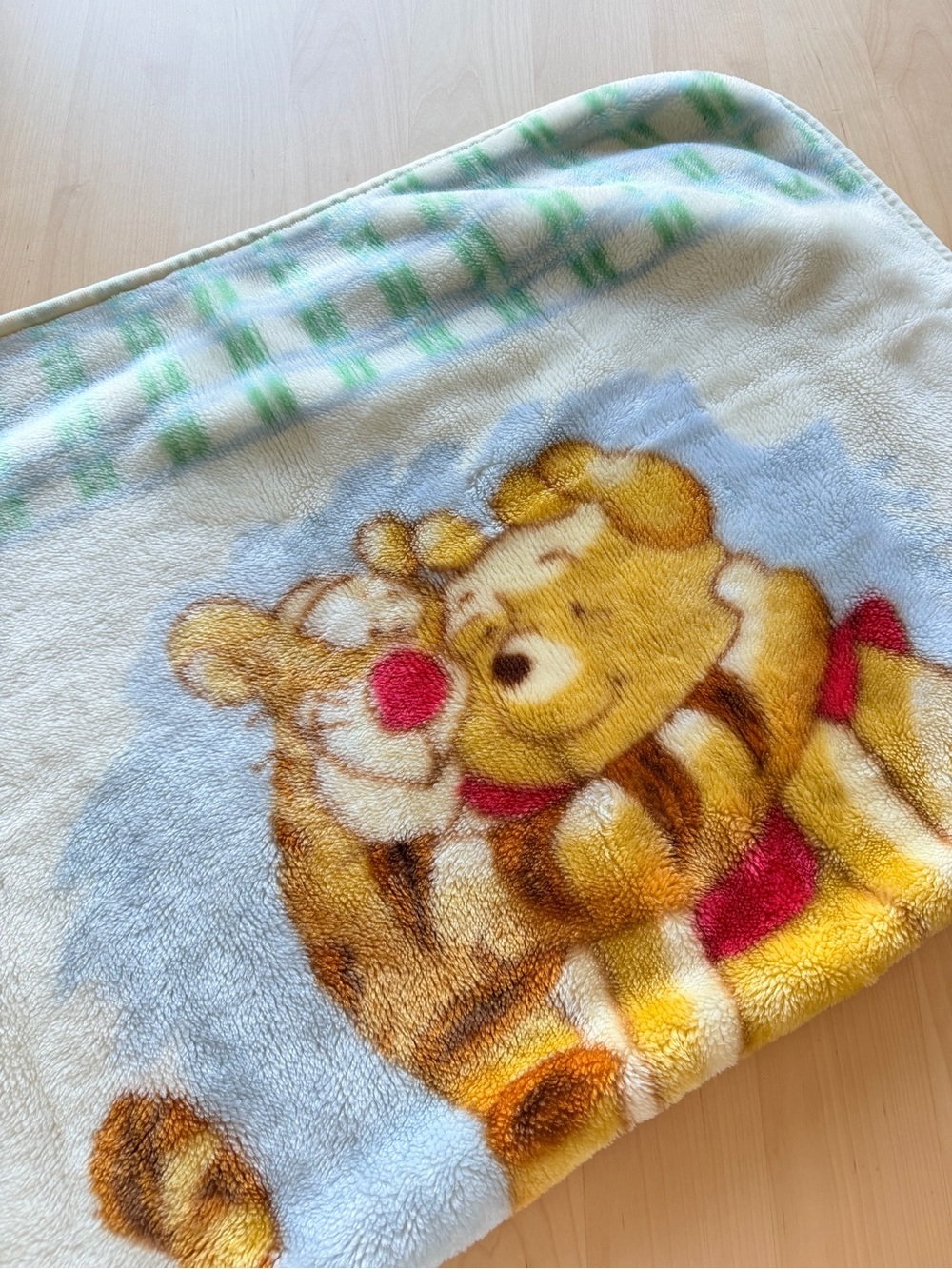 Vintage Y2K Disney Baby Winnie the Pooh Hugging Tigger Plush Blanket 30x40"